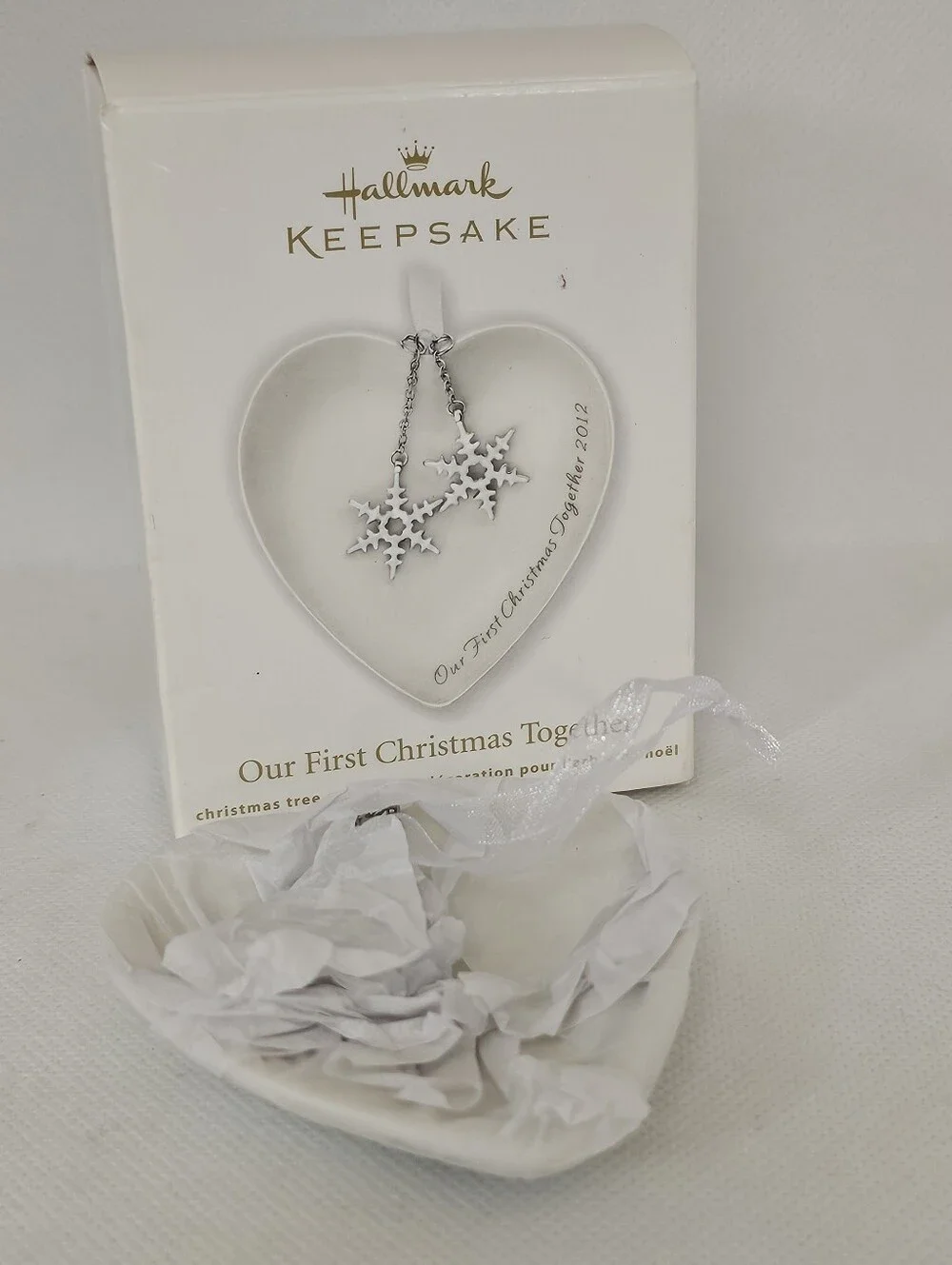 New 2012 Hallmark First Christmas Together Heart Snowflakes Ornament Porcelain